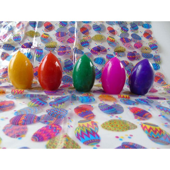 Vintage 1970's 5 Easter Egg Shaped Candles Handmade Wax Flowers Leaves Bow - Picture 2 of 6